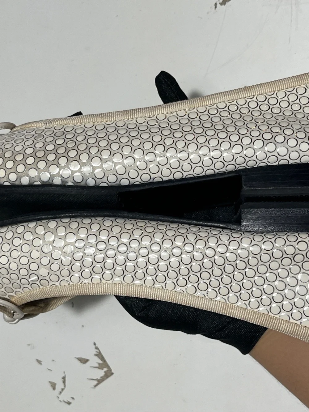 CHANEL white black Leather Ballet Flats with Black Cap Toe